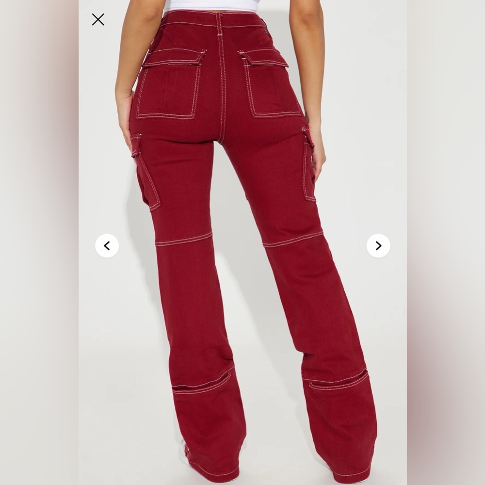 Fashion Nova Y2K Red Cargo Utility Jeans Contrast Stitch Festival Rave Size 7 - Picture 2 of 14